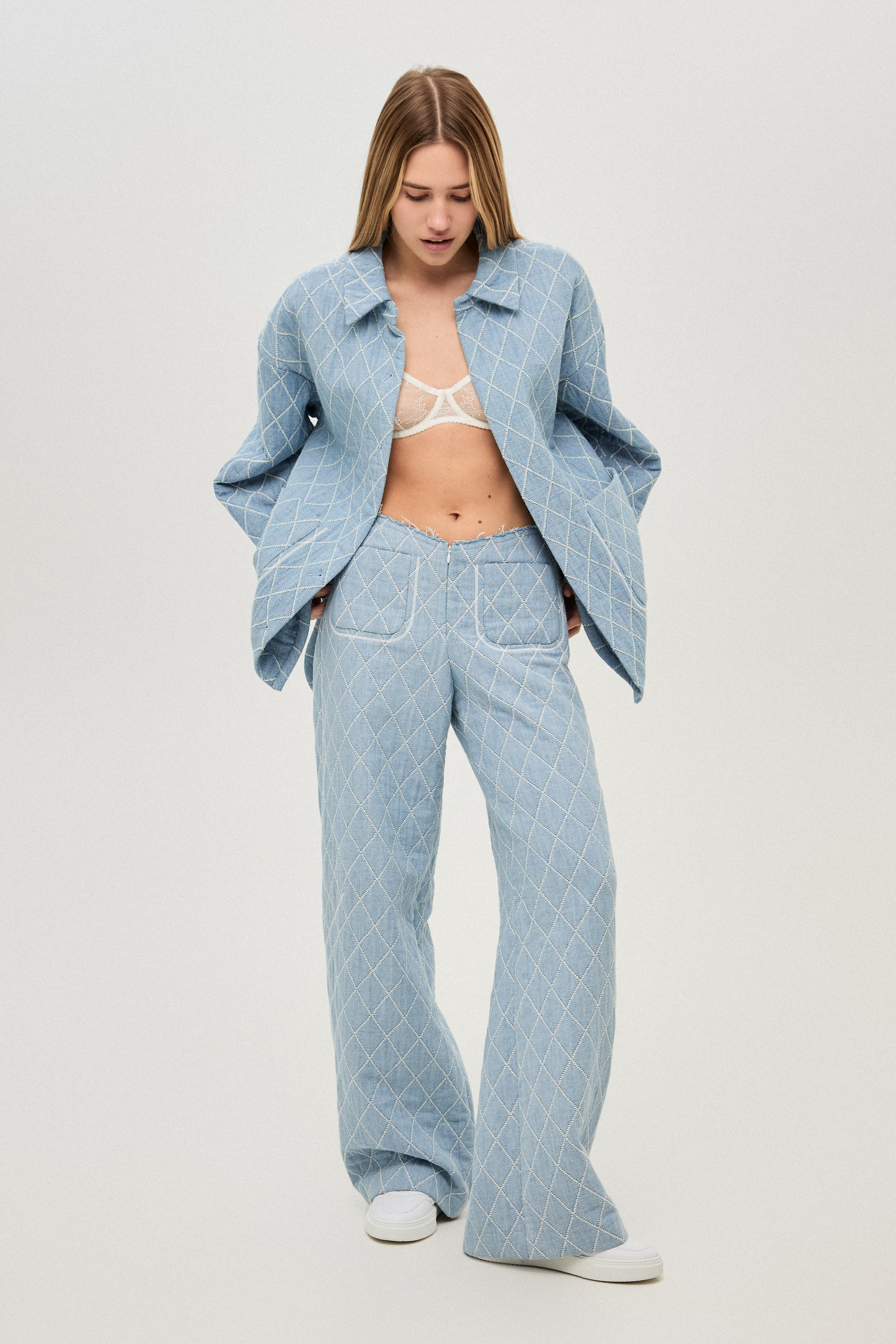 DENIM PIQUE PALAZZO PANTS